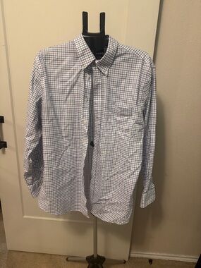 Ralph Lauren White Dress Shirt with Blue Windowpane Check Sz 18 34/35 2Xl